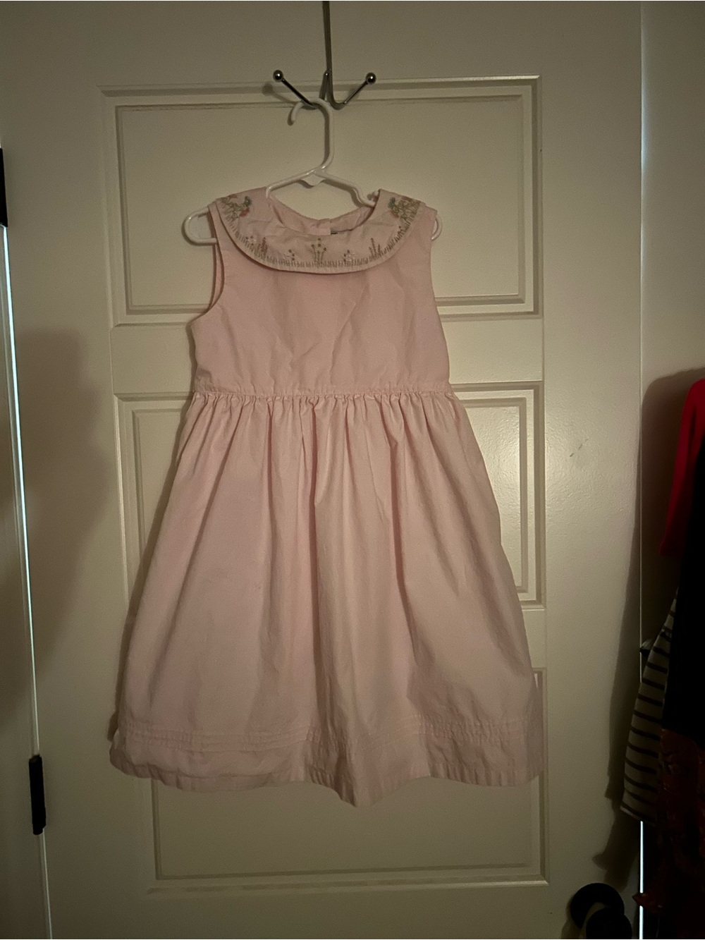 Girls' Pink Embroidered Collar Dress
